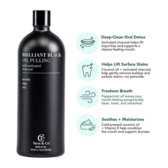 Brilliant Black® Oil Pulling – Charcoal Ayurvedic Mouthwash for Teeth Whitening & Fresh Breath, 6.75 oz