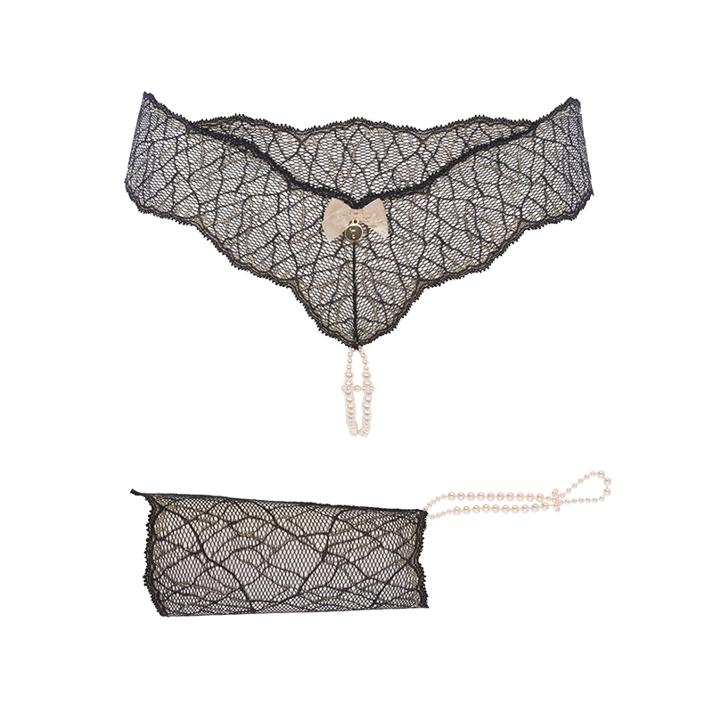 Sydney Double Strand Pearl Thong & Glove - Black